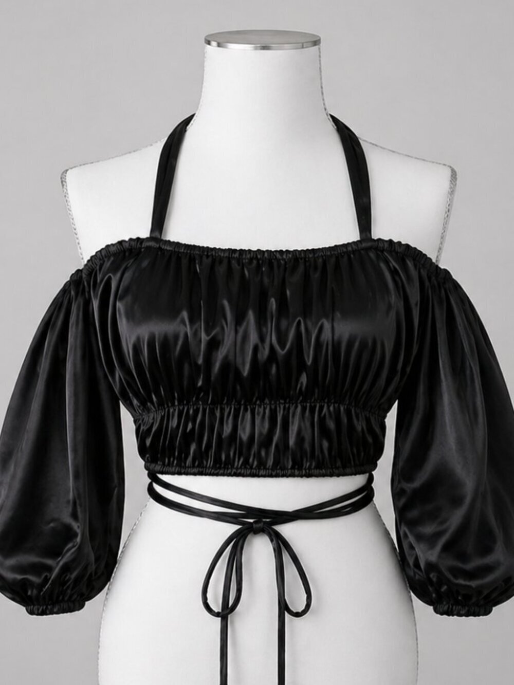Maniere De Voir Halter Satin Crop Top - Picture 2 of 7